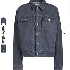 shrunken trucker pleated denim jacket gray sz Large